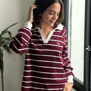 Polo camisero a rayas Guinda