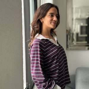 Polo camisero A rayas morado