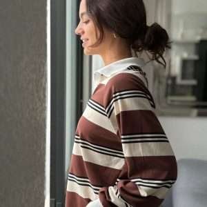 Polo camisero a rayas marron