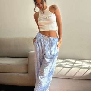 Pantalon celeste a cuadros