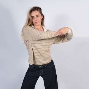 Polo camisero a rayas beige
