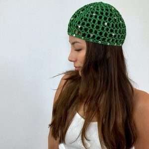 Gorra de Cabello Crochetadas a Mano Verde