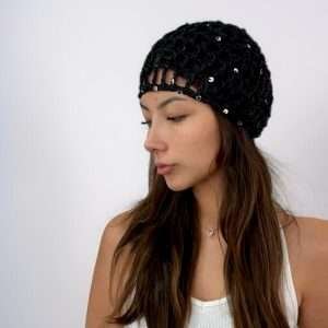 Gorra de Cabello Crochetadas a Mano Negro